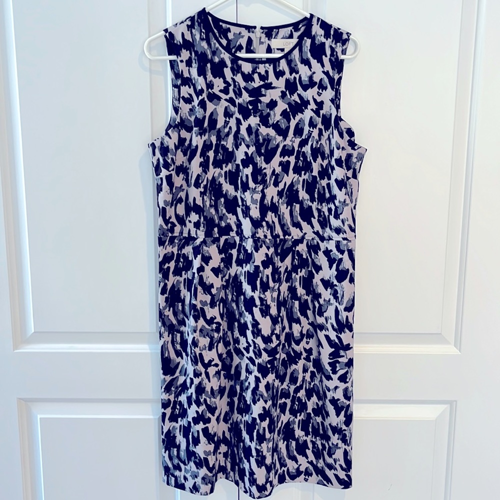 Loft dress. Navy blue/gray animal print.
